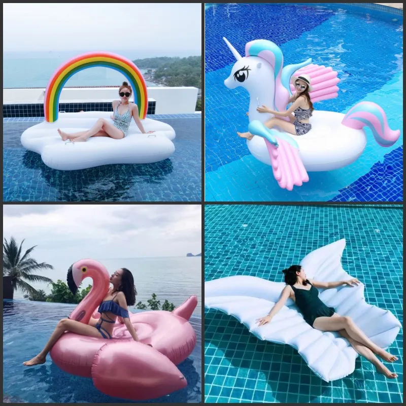 

Adult Flamingo White Swan Water Inflatable Unicorn Ride Floating Bed Floating Row Swimming Ring Double