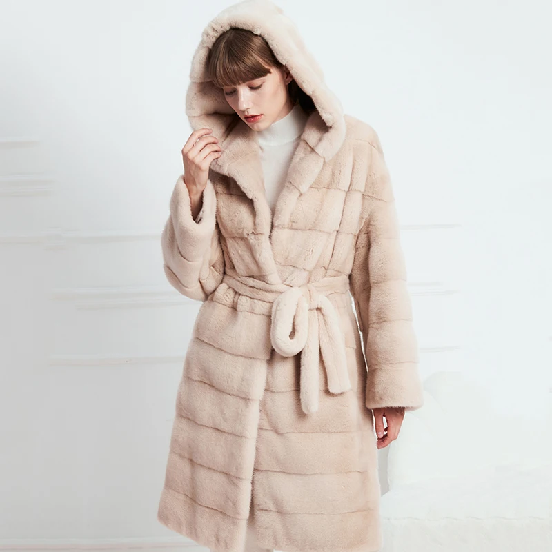 Ftangaiur Winter Kopenhagen Import Samt Nerz Pelz Mäntel Frauen Mit Kapuze Jacken frauen X-Lange Schlanke Echt Nerz pelz Mäntel