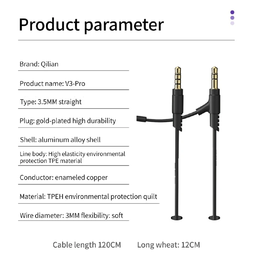 1.2メートルブームマイクケーブル3.5ミリメートルヘッドホンコンデンサーマイク用マイク電話pc