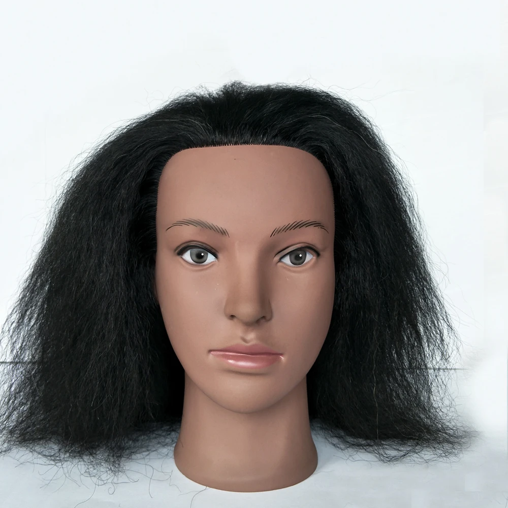 100% Real Hair Afro Hairdressing Dolls Mannequin Training Head for Practice Styling Braiding African American Dummy Head