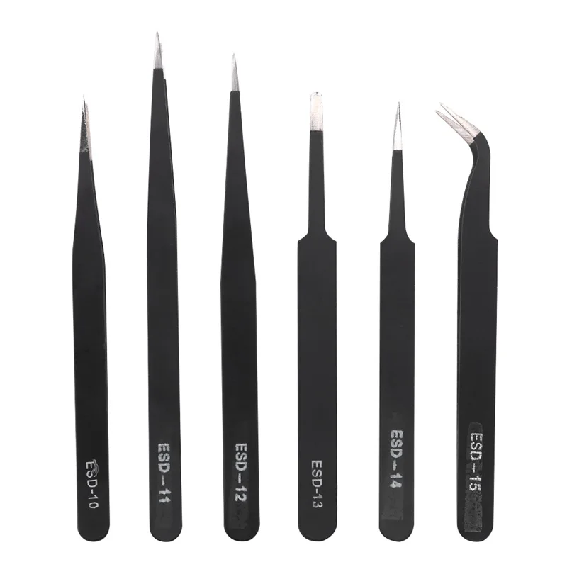 Tweezers Set Anti Static 6 Pcs/ 10 Pcs Fine-Tip Tweezers Broad-Tip Tool  for Hand-Sewn Projects for Precise Secure Handling