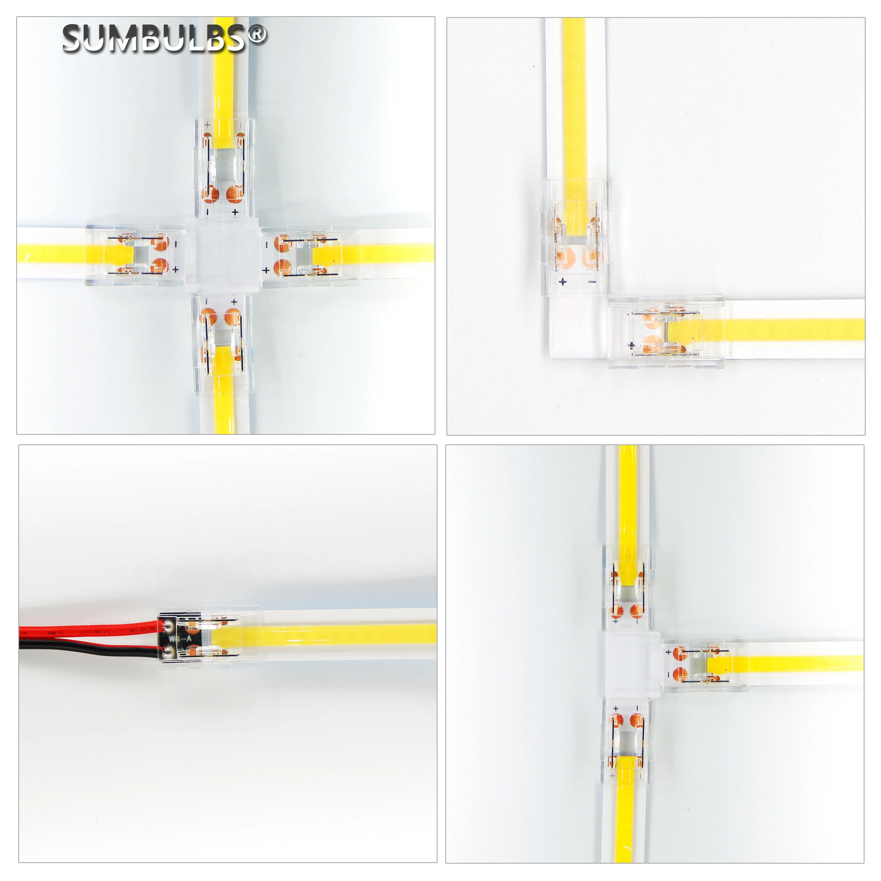 2pin Corner Connector for 8mm/10mm FCOB LED Strips T L X Shape Solderless Connectors COB Led Strip Light Joint Easy Connecting