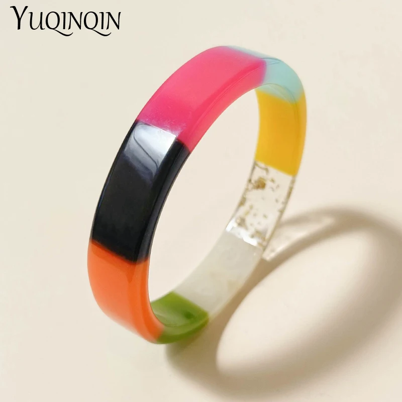 Colorful Trendy Round Bangle Bracelets for Women Fashion Jewelry Acrylic Resin Geometric Cuff Bangles Designer Simple Style Gift