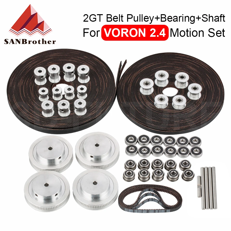 

VORON 2.4 Set GT2 LL-2GT RF Open Timing Belt 2GT 16T 80T 20T Tooth Pulley 188-2GT Shaft Bearing 625 F695 2RS Motion Parts