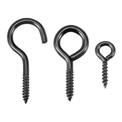 uxcell 50-200pcs 10x4mm 15x7mm Screw Eye Hooks Self Tapping Screws Screw-in Hanger Eye-Shape Ring Hooks Black