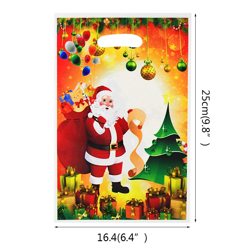 10pcs Santa Claus Candy Bag Handle Gift Bags Christmas Decoration Snack Cookies Biscuit Package Festival Party Favor Plastic Bag