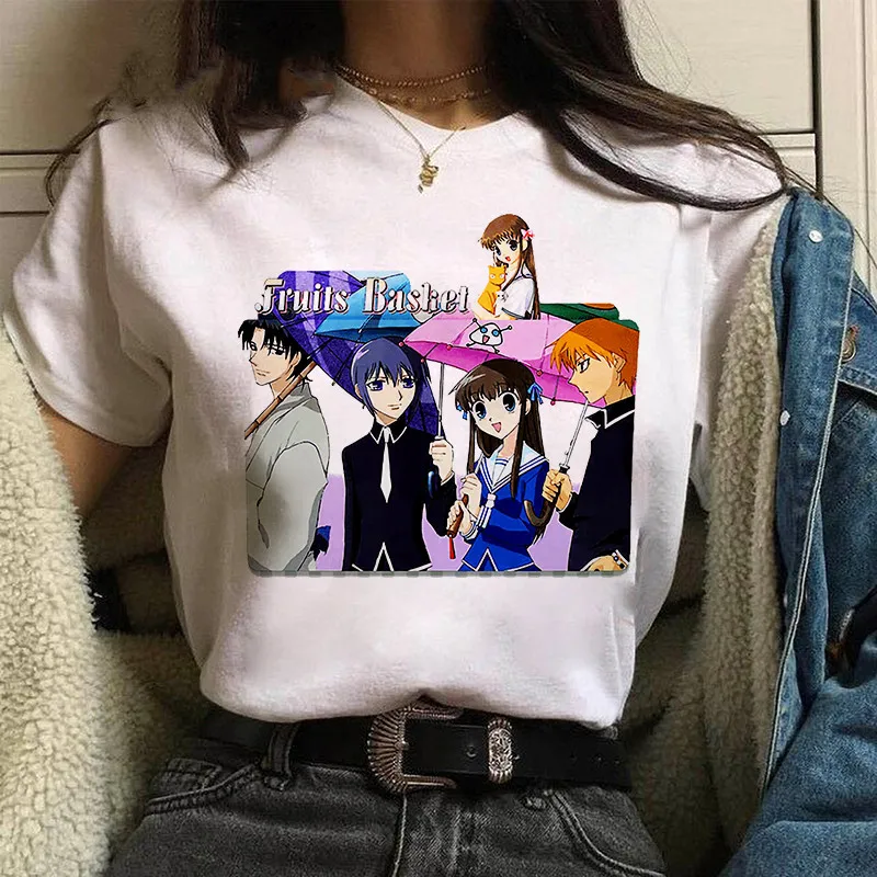 Summer New Funny Anime Fruits Basket print ladies T-shirt ladie casual basis O-collar white shirt short sleeve T-shirt,Drop Ship
