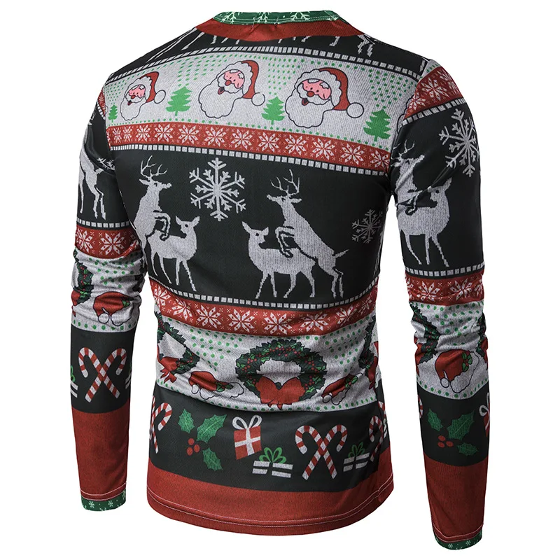 Vintage Christmas T Shirt Men 2022 Christmas Elk Print Long Sleeve Streetwear Tee Shirt Homme Xmas Party Casual T-shirt Male XXL