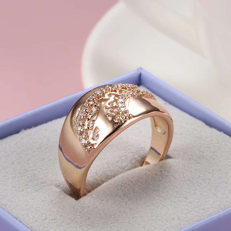 SYOUJYO Luxury Ethnic 585 Rose Gold Color Rings For Women Shiny Natural Zircon Easy Matching Weaving Patterned Queen Crown Ring