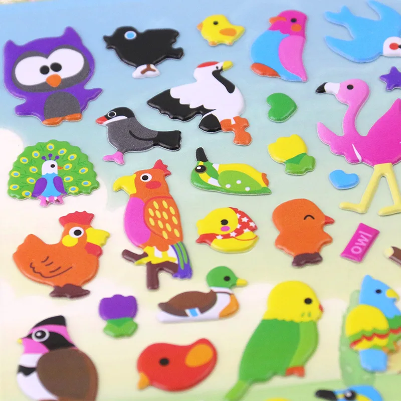 4 fogli/set Cartoon Birdie Animal giocattoli educativi adesivi per bambini ragazzo ragazza 3D Bubble Puffy DIY Scrapbook adesivi per Laptop