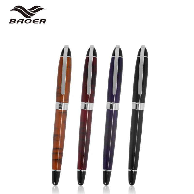 Baoer Metal 517 Unique Style Fountain Pen With Silver Clip Iridium Medium Nib Beautiful Pattern Writing Pens For Office