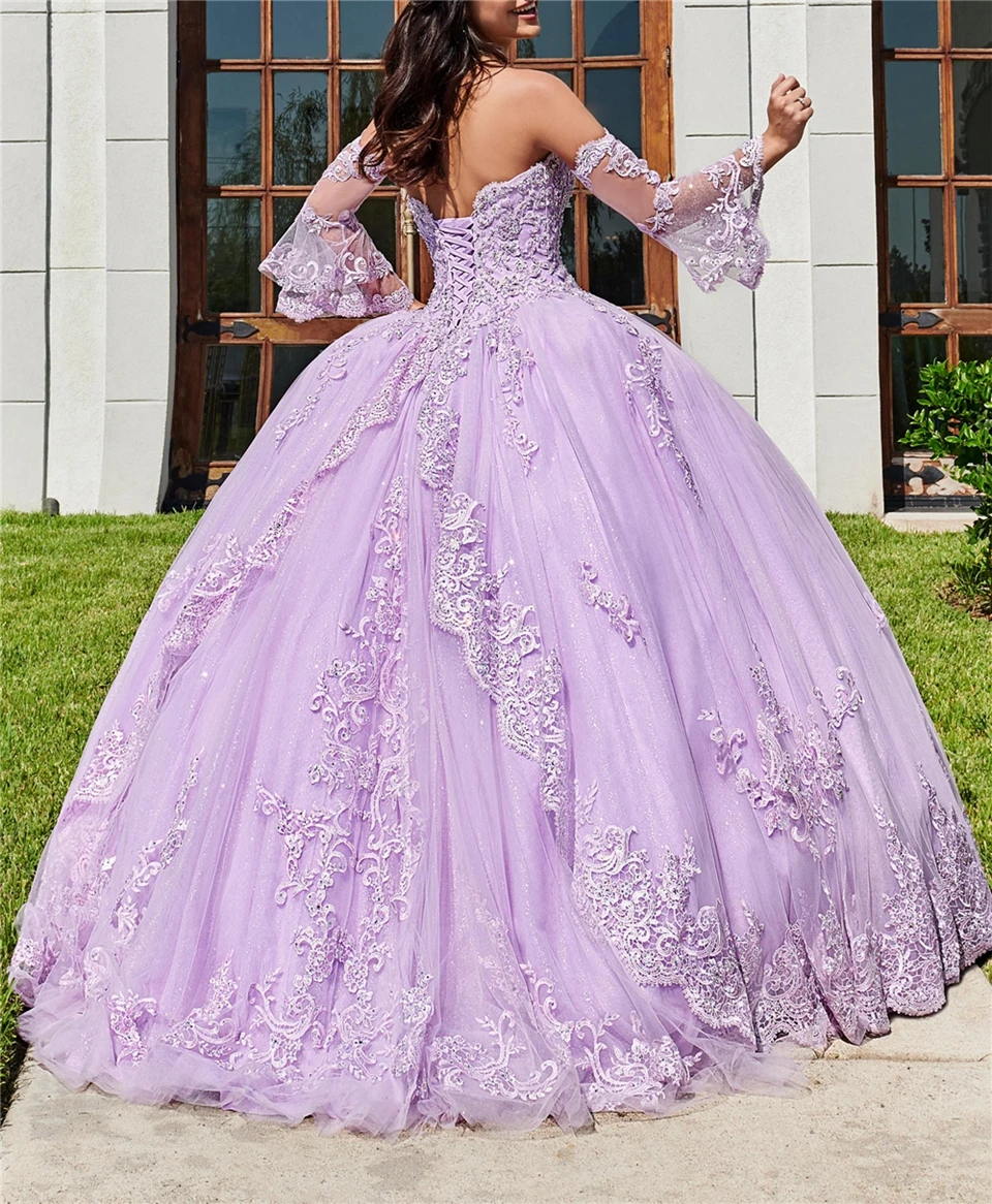 Lavender Off The Shoulder Quinceanera Dresses 2021 Ball Gown Tulle 15 anos Fluffy Dresses Sweet 18 Vestidos Elegant Prom Dress