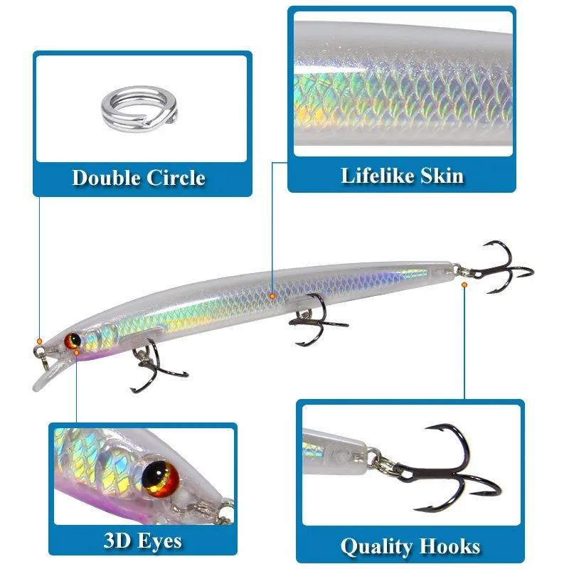 1 sztuk Long Shot 135mm/15.4g Minnow przynęty latające ryby klasyczne Wobblers plastikowe twarde Crankbait Carp przynęta na szczupaka — zdjęcie 5