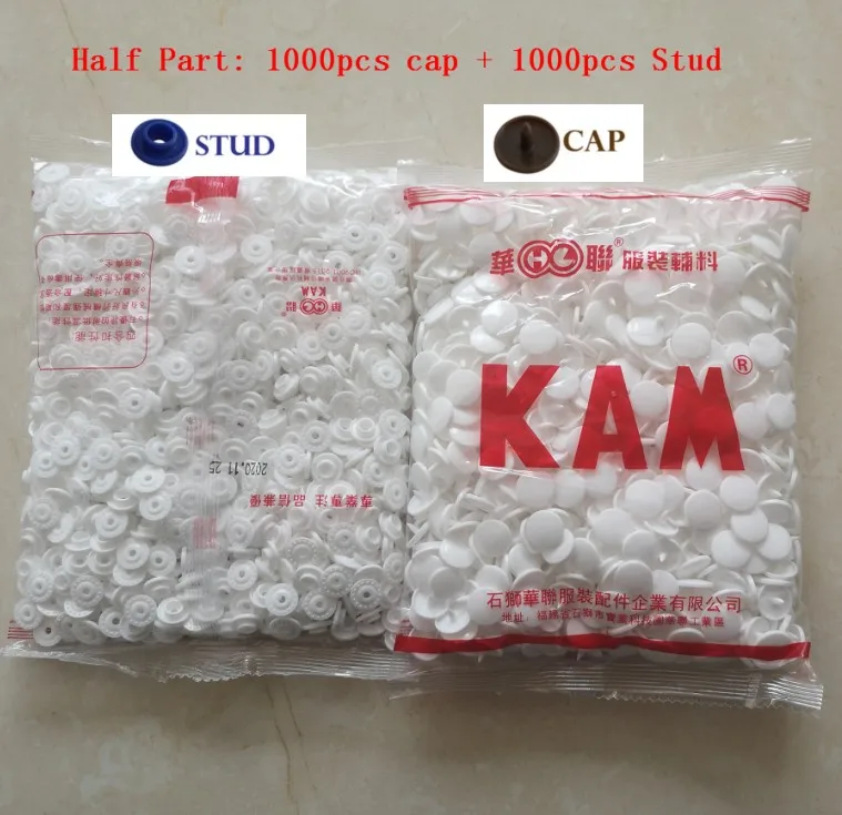 1000pcs/bag Black White Kam snap Button T5 Wholesale Half Sets KAM Snaps Press Poppers Resin Snaps Fasteners