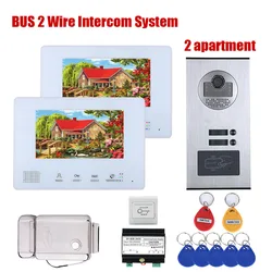 2/3/4/5/6 Units Apartment BUS 2 Wire Video Door Phone Intercom systems 7 Inch Kit for Electronic Door Lock home Night Vision