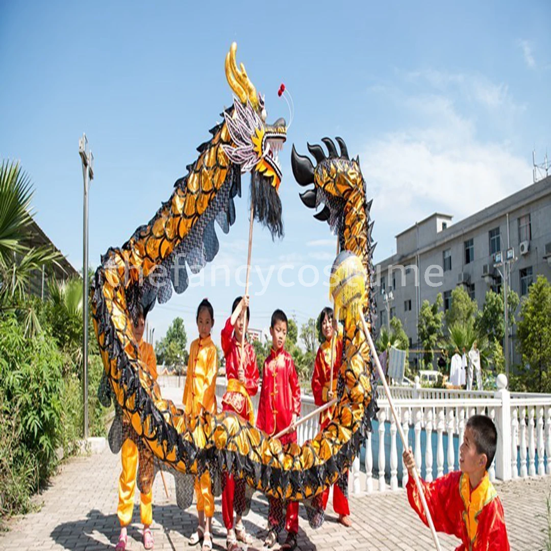 New 7.9M Gold-Plated Children size CHINESE DRAGON DANCE Gold-plated  Folk Festival Celebration Costume 8 kids Stage Props Mascot