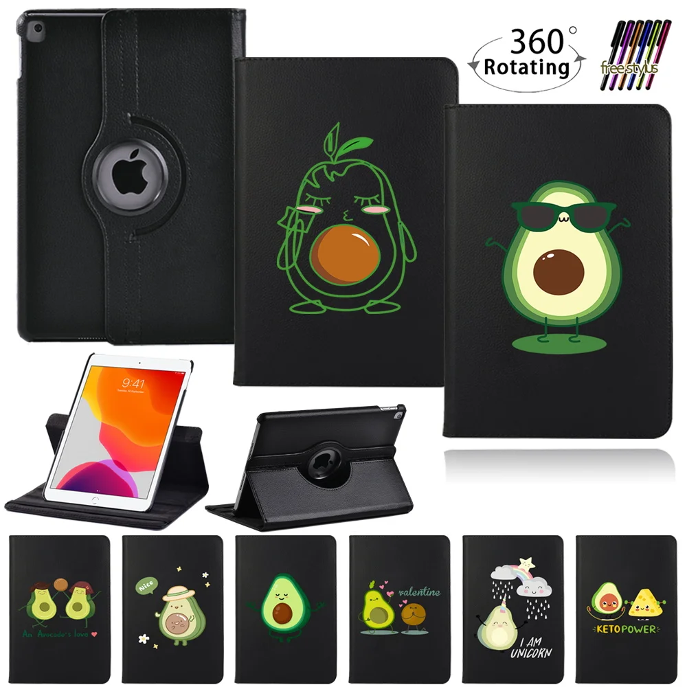 360 Degree Rotating Case for IPad 9th Generation Funda Avocado Pattern Leather Smart Stand Cover for IPad 10.2 2021 Tablet Case