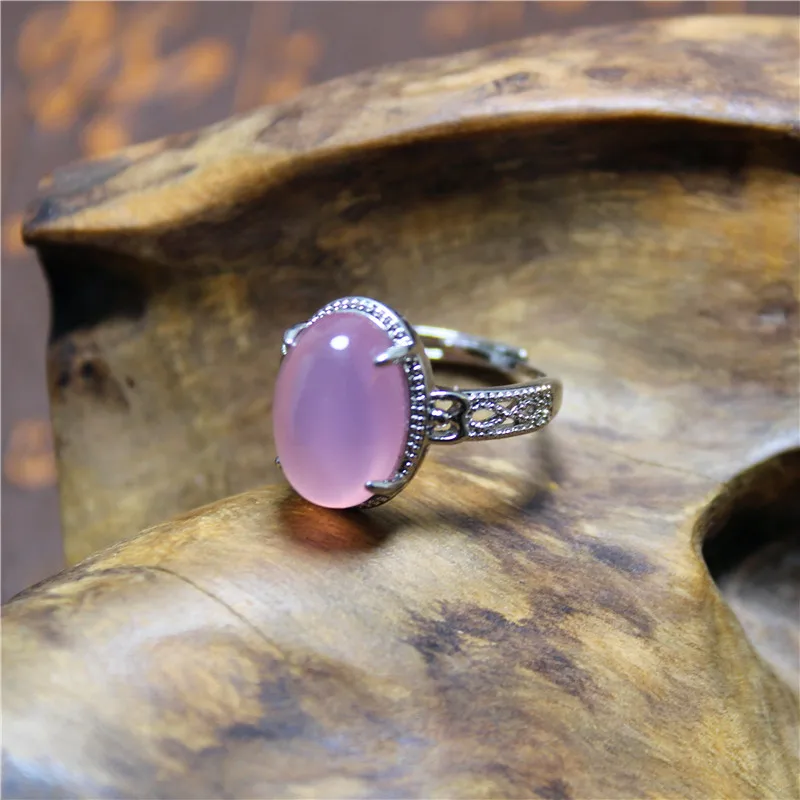 Liemjee Personality Fashion  Jewelry Pink Purple Agate Silver Plated Hollow Ring For Women Feature Concise Namour Charm Gift