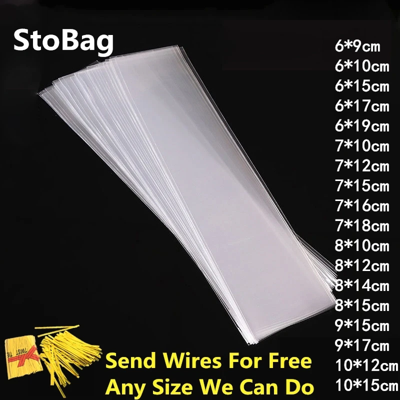 

StoBag 200pcs Small Long Clear Plastic Bag Flat Open Top Candy Cookie Bag Opp Food Gift Packaging Wedding Party DIY Lollipop Pen