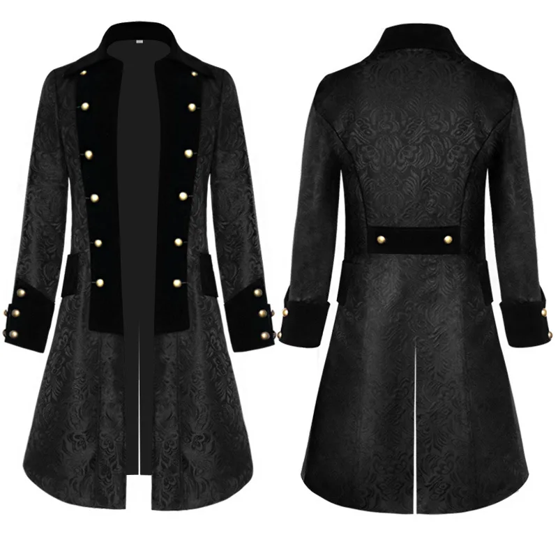 Men Victoria Edwardian Steampunk Trench Coat Frock Outwear Vintage Prince Overcoat Medieval Renaissance Jacket Cosplay Costume