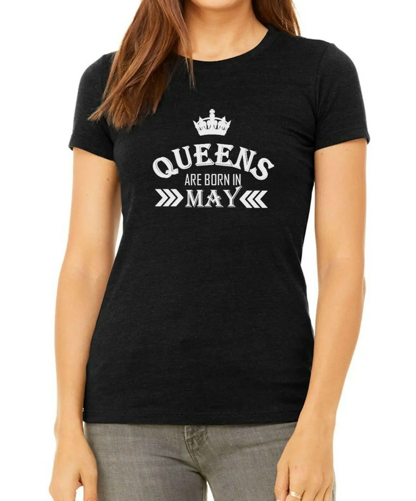 

queens are born in may Birthday Gifts Tshirt Fashion Letter Cotton Women T-shirt Short Sleeve Top Tees Plus Size o Neck Shirts