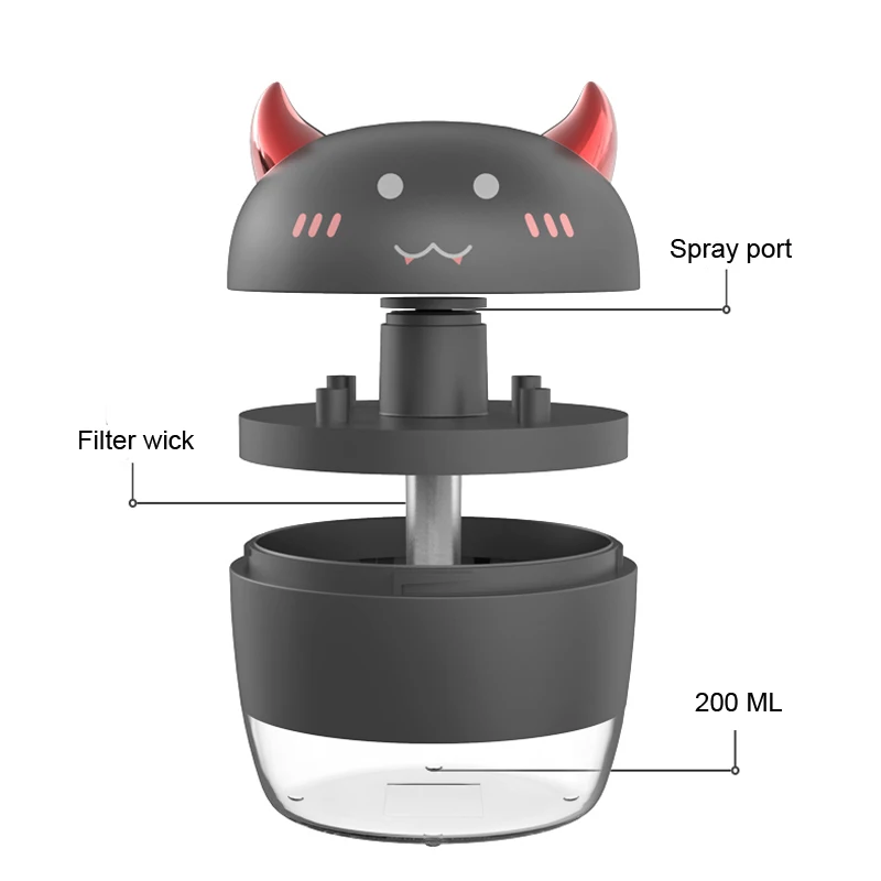 Nieuwe Devil Angel Luchtbevochtiger Mini Ultrasone Luchtbevochtigers Led Nachtlampje Aroma Essentiële Olie Diffuser USB Fogger Auto luchtverfrisser