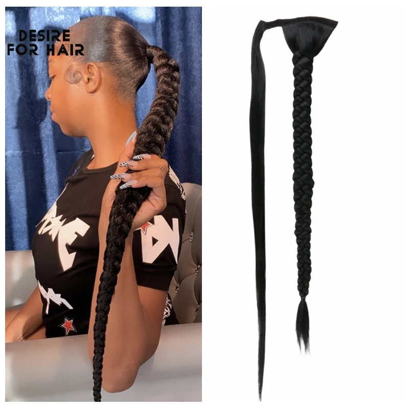 Desire For Hair 36inch Super Long Wrap Around Clip In Ponytail Hair Extensions Heat Resistant Synthetic Braided Pony Tail