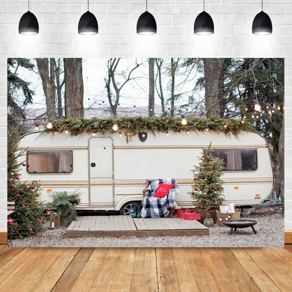 

Laeacco Outdoor Christmas Caravan Sofa Gift Baby Birthday Portrait Backdrop Photographic Photo Background For Photo Studio