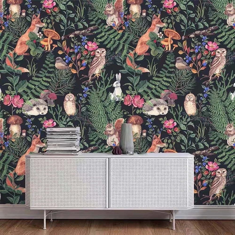 custom Medieval tropical rainforest wallpaper for living Room decoration animal plant wallpaper green plant background Stickers