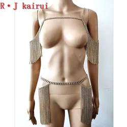 New Fashion Style RJ01 Gold Chains Body Bra Neck Shoulder Top & Waist Belly Chains Jewelry Set