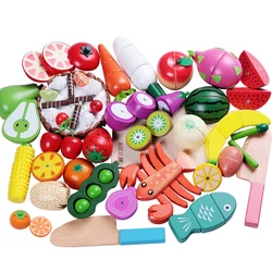 Juguete de madera de piezas para niños, corte magnético, frutas, verduras, juego de simulación de comida, juego de rol de cocina, juguetes educativos