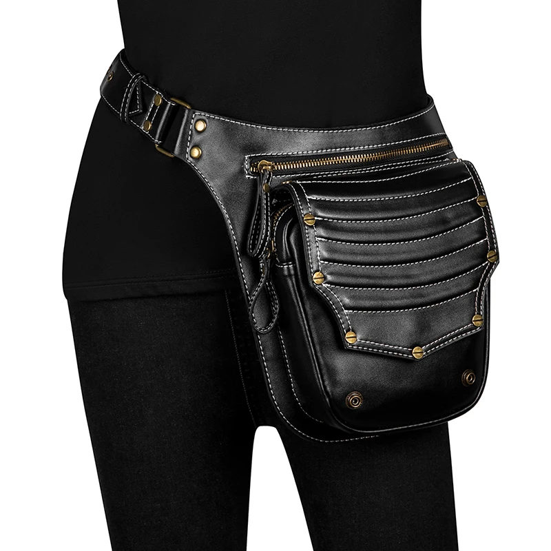 Women Waist Bag Gothic Fanny Packs Motorcycle Hip Leg Bag Steampunk Holster Shoulder Bag Men PU Leather Crossbody Bags 2020 New