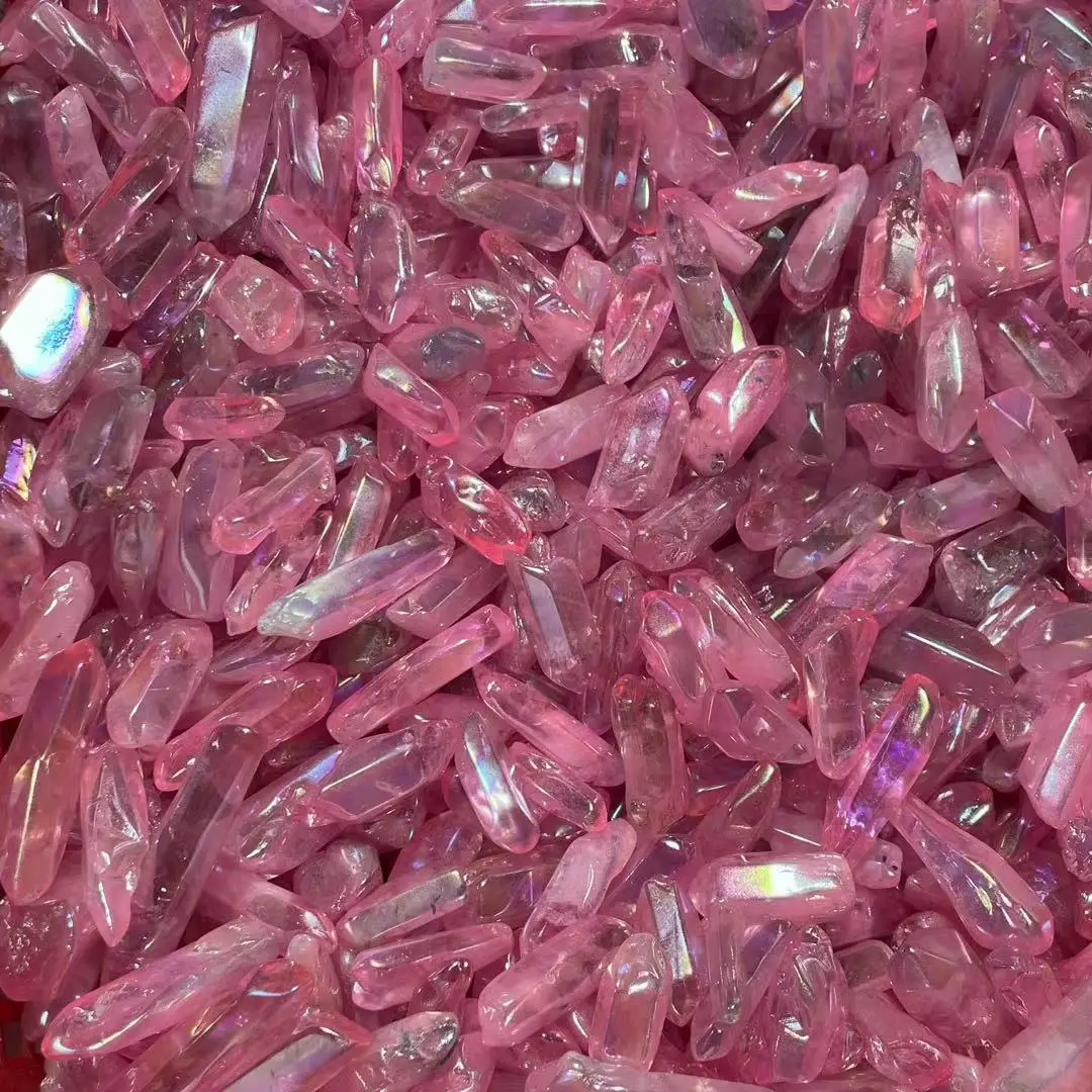 Natural rock quartz dot pink electroplated color crystal dot reiki