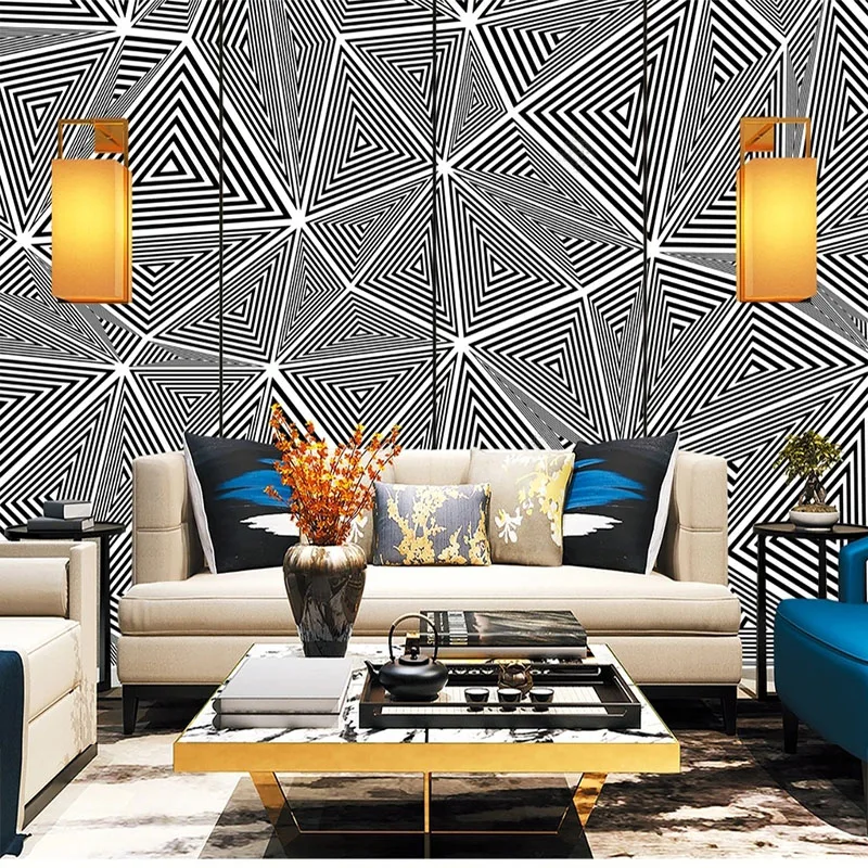 Custom Wallpaper 3D Geometric Lines Abstract Mural Living Room Kid's Bedroom Home Decor Wall Sticker Self-Adhesive Home Décor