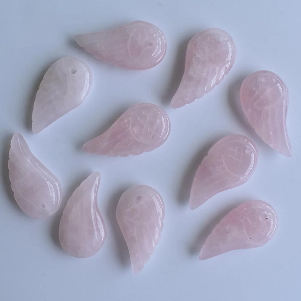 Wholesale 12pcs/lot Fashion top quality natural pink crystal stone carved angel wings charms pendants for jewellery making free
