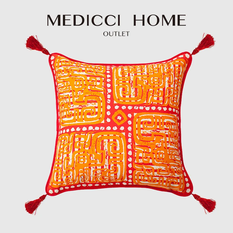 

Medicci Home Cushion Cover Mid Centure Modern Style Pearls Chain Totem Inspirational Orange Throw Pillow Case Luxury Coussins