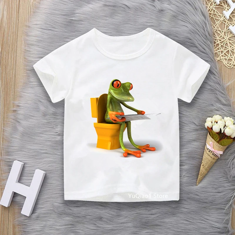 

Kawaii Funny Frog Cartoon Graphic Cute White Tshirts Kids Harajuku Casual Tops Unisex Summer Children's T-shirts