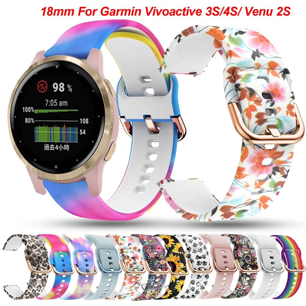 Correa de silicona con estampado de 18mm para reloj Garmin Vivoactive 3S 4S/GarminMove 3S, pulsera Active S VENU 2S