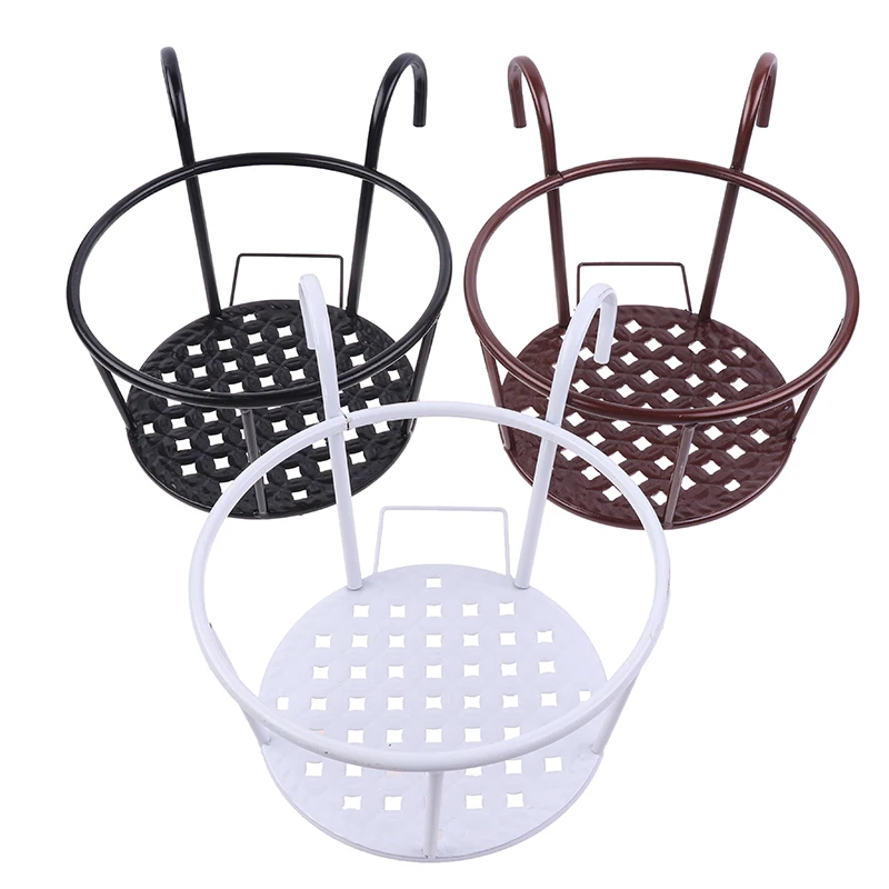 Garten Liefert Hängen Pflanzen Eisen Racks Balkon Runde Blume Topf Rack Geländer Zaun Außen 1PCS