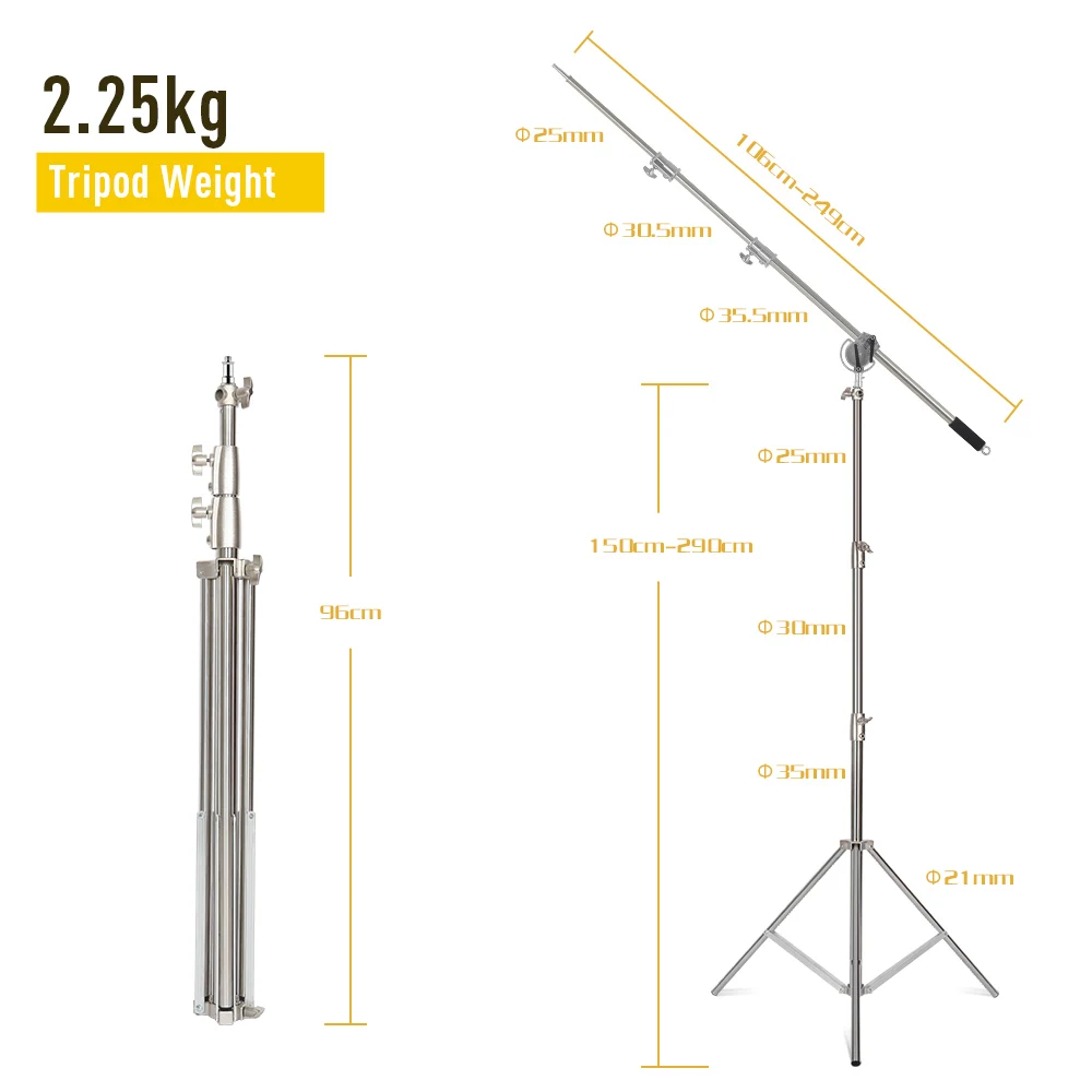 SH 106cm-249cm Stainless Steel Cross Arm Bar With Weight Bag Photo Studio Accessories Extension Rod Photo Studio Kit Light Stand