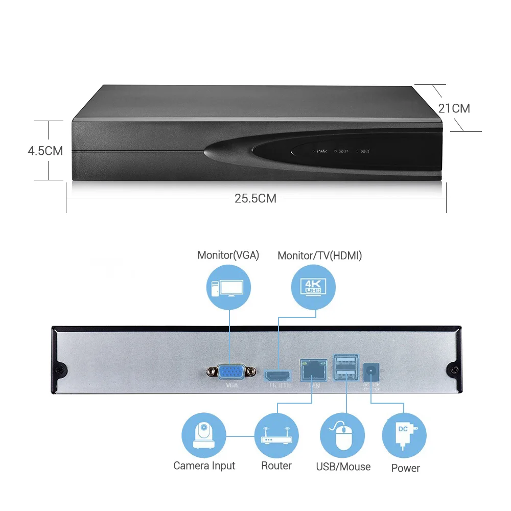 HAMROL H.265 ONVIF CCTV NVR 16CH 5MP/9CH 4K Network Video Recorder Face Detection Xmeye Cloud Max 4K Video Output Remote Access