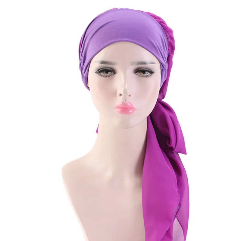 Women Muslim Hijab Cancer Chemo Flower Print Hat Turban Cap Cover Hair Loss Head Scarf Wrap Pre-Tied Headwear Strech Bandana New