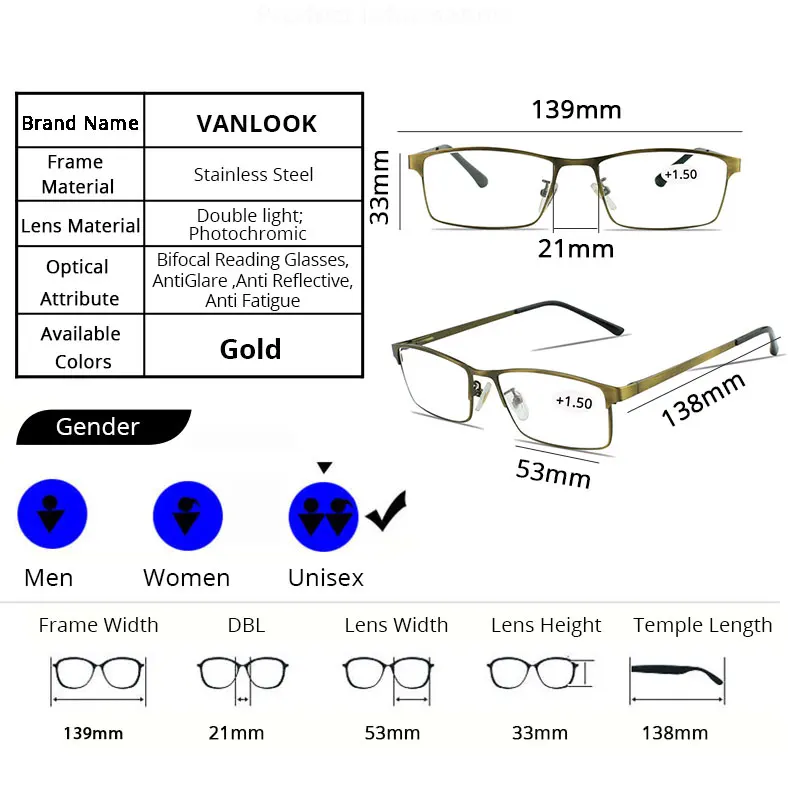 Bifocal Reading Glasses Photochromic Sunglasses Chameleon Lens Frame For Men Women Sight Eyeglasses +1.5 2 2.5