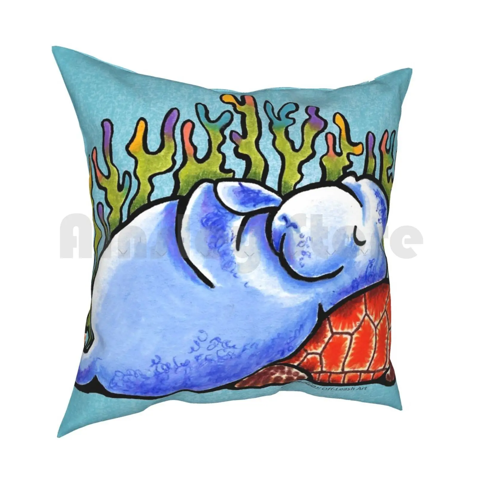 Sea Turtle And Manatee Pillow Case Printed Home Soft Throw Pillow Manatee Sea Turtle Turtle Sea Life Marine Animals