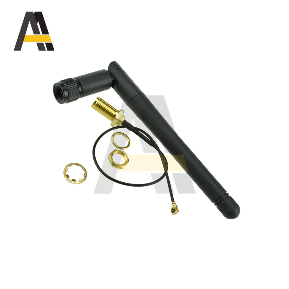 2.4GHz 3dBi Antena WiFi Aerial RP-SMA Router Nirkabel Pria + 20Cm Garis PCI U.FL IPX Ke RP SMA Kabel Pigtail Pria ESP8266 ESP32