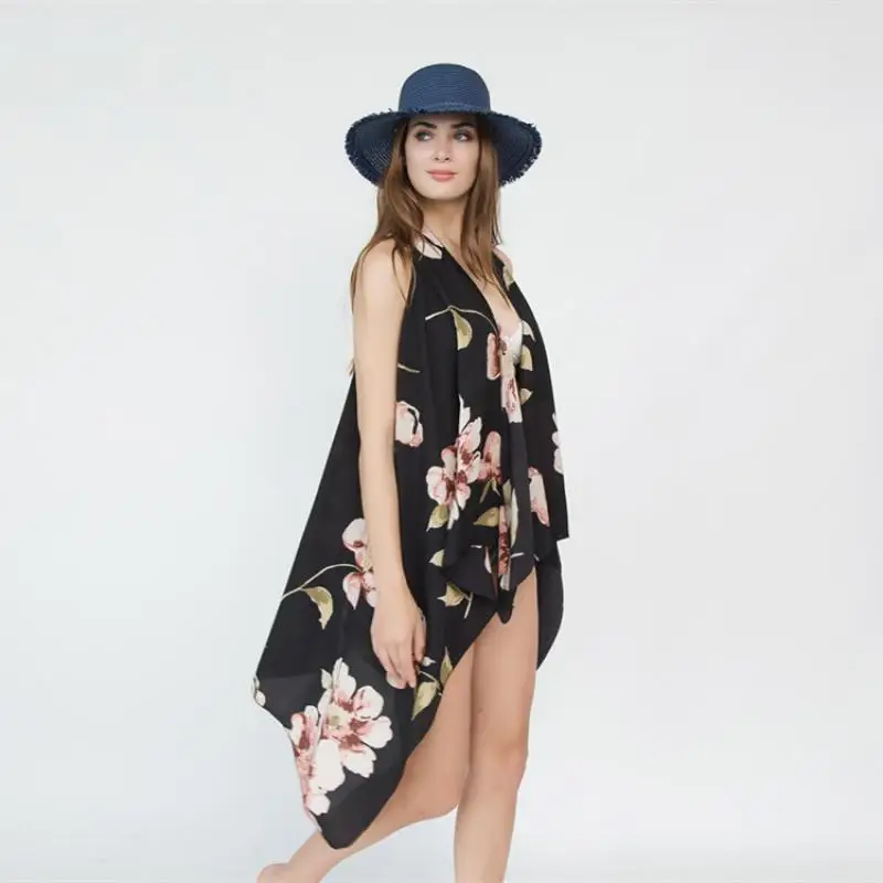 Summer women's veil bikini style women's clothing Variety gorgeous flower pattern beach bikini blouse sunscreen kimono cardigan