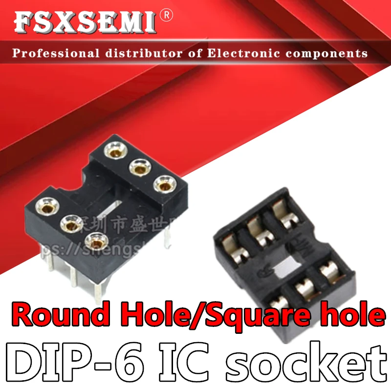 Connecteur de Type IC DIP-6, 20 pièces, trou rond, trou carré, 6 broches 2.54MM DIP DIP6 IC douilles adaptateur de soudure