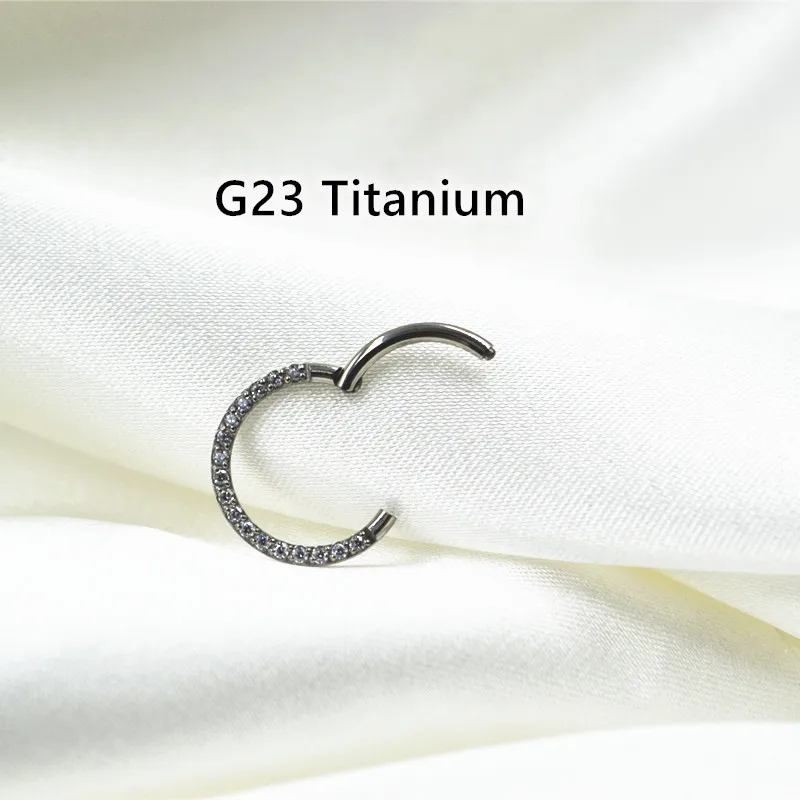 Anillo de segmento con bisagras sin costuras para nariz de titanio G23, Septum Clicker, cartílago de la oreja, hélice Tragus Rook Hoop CZ 16Gx 6/8/10mm, 10 unidades por lote