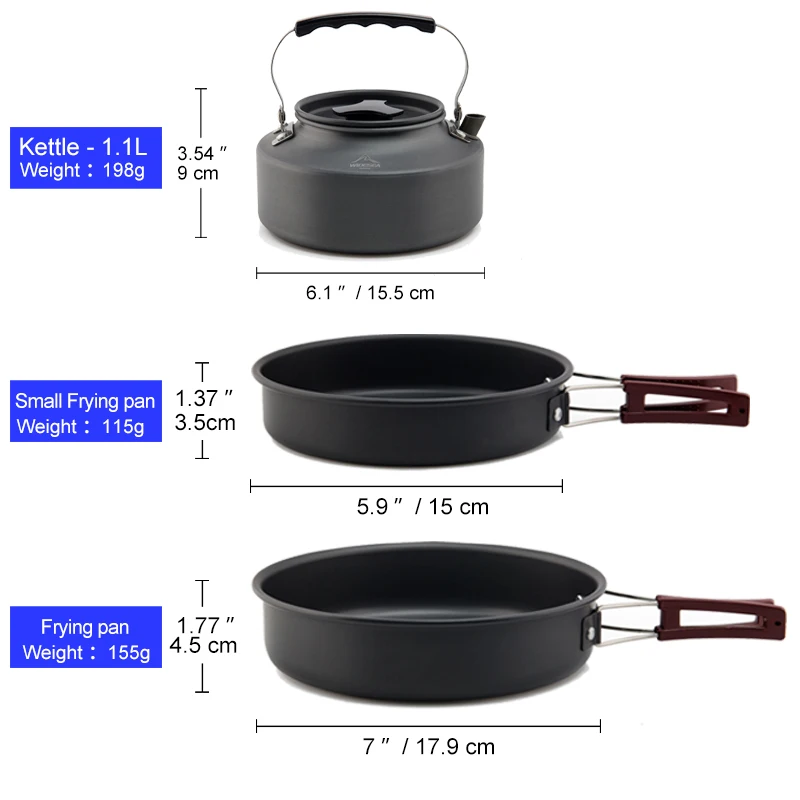 Widesea Set di pentole da campeggio Kit di stoviglie per pentole da esterno cottura bollitore per acqua padella posate da viaggio utensili