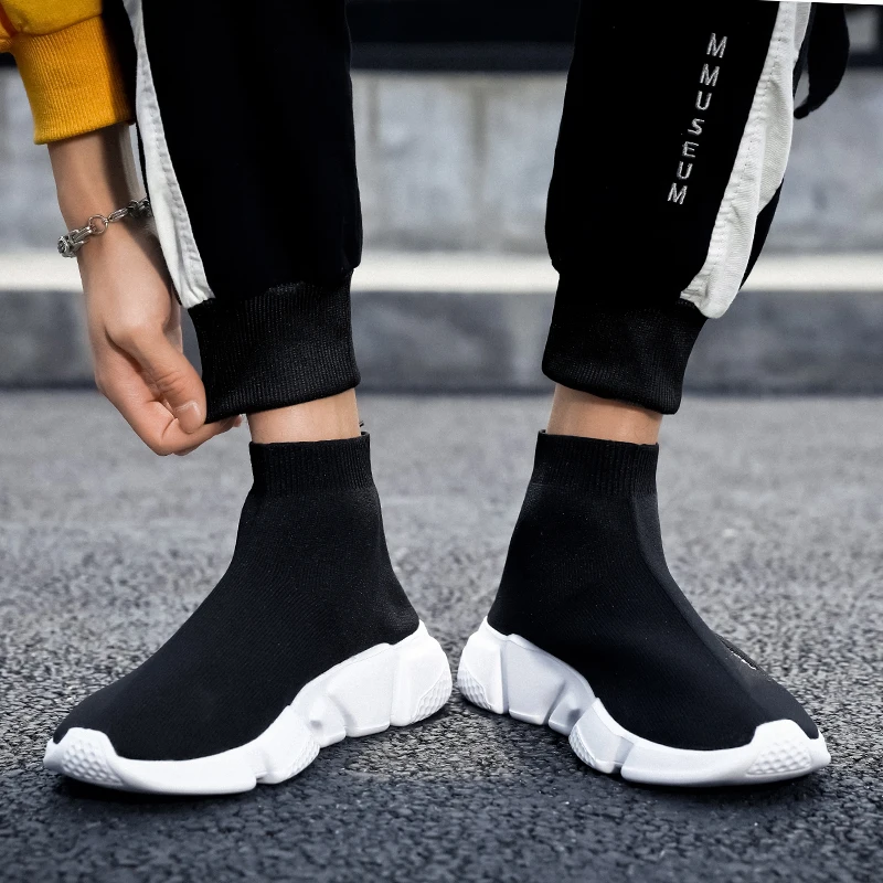 Black Sock Sneakers Men Casual Breathable Weaving High Running Shoes Women Platform Soft gym Sock Walking Shoes Womens Trainers